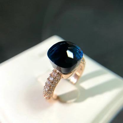 Luckacco Hot Candy Square Ring Inlay Zircon Colorful Crystal Ring For Women Party Fashion Jewelry Gold Plated Blue Topaz Ring Gift