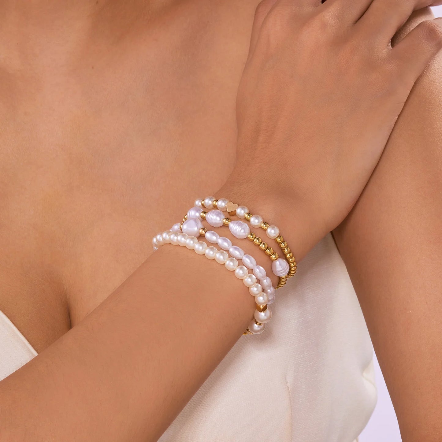 luckacco boho imitation pearl beaded metal beads bracelet for women vintage handmade woven adjustable chain bowknot heart jewelry gifts