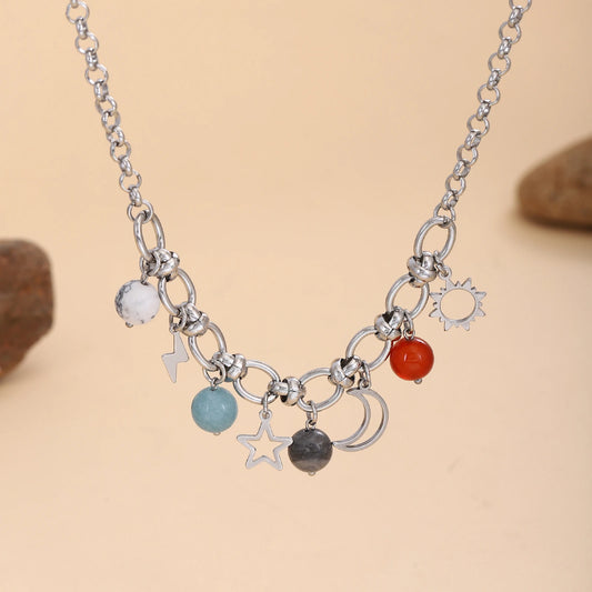 Luckacco Starfish Conch Imitation Pearl Women Stainless steel Necklace Sun and Moon Pendant  Summer Beach Vacation Y2K Fashion Jewelry