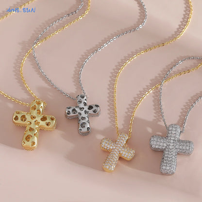 Luckacco SUNSLL Classic Chunky Full Cubic Zircon Cross Pendant Necklaces For Women Men Gold/Silver Color Catholicism Religious Jewelry