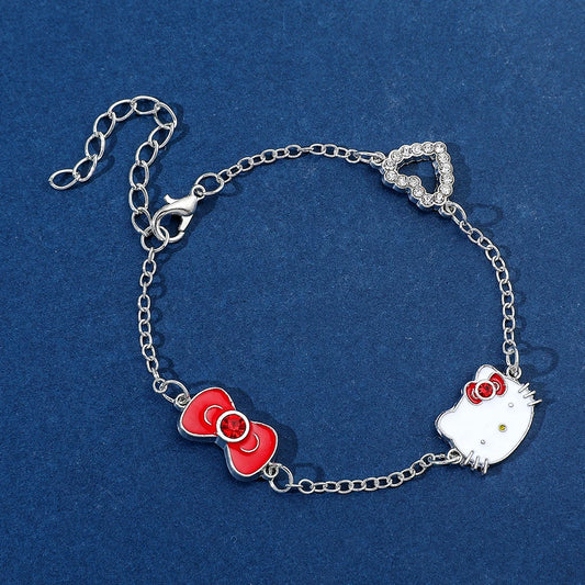 Luckacco Anime Sanrio Bracelet Cartoon Figure Hello Kitty Head Heart Shape Rhinestones Metal Bracelet Bangle Kawaii Jewelry Accessories