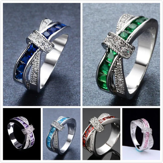 Luckacco Classic 925 Sterling Silver diamond rings For Women Colored zircon size 6-10 Fashion wedding accessories Party Gift Jewelry