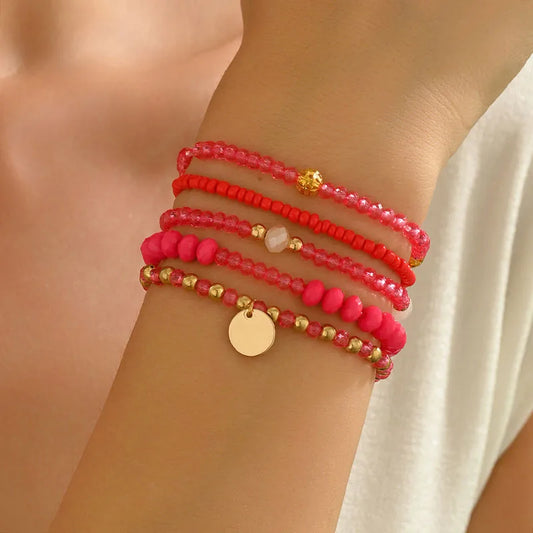 Luckacco Y2K Ethnic Bohemian Beaded Bracelets Set for Women  Beads Chains Stackable Wristband Girls Boho Hand Jewelry Accessoreis