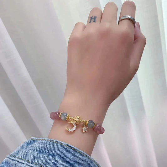 Luckacco Unique Fashion Firecracker Crystal Beaded Bracelet Friendship Glass Bracelets For Girls Star Moon Cloud Flower Jewelry