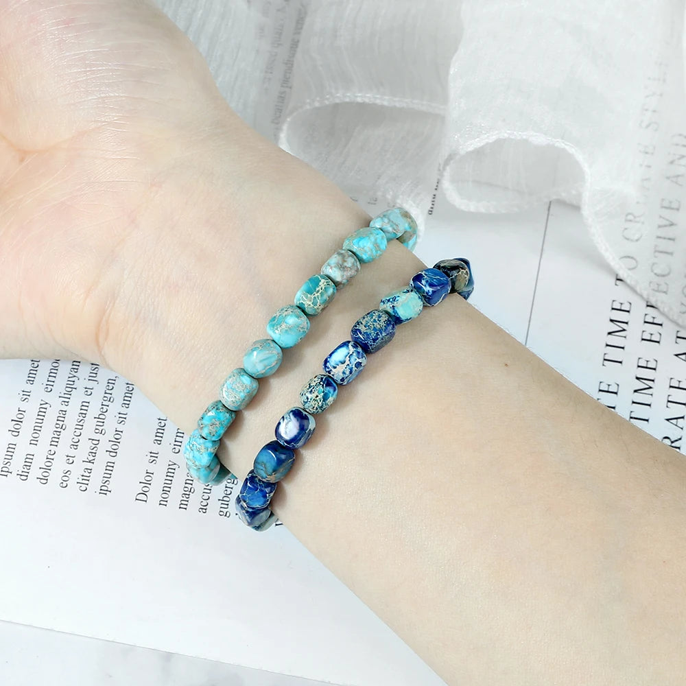 luckacco bohemian natural stone beaded bracelets colorful emperor stone elastic bangle women men couple friendship handmade jewelry gifts