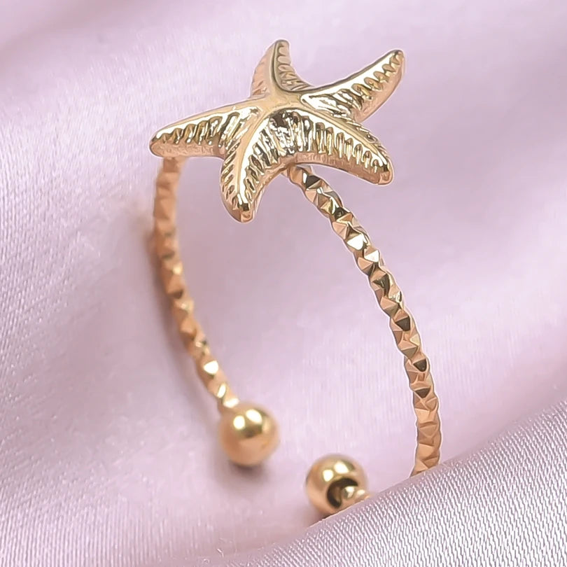 luckacco 1pc stylish marine jewelry ocean sea animals conch starfish shell ring stainless steel jellyfish scallop rings women charm gift