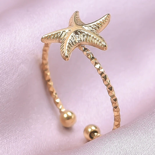 Luckacco 1pc Stylish Marine Jewelry Ocean Sea Animals Conch Starfish Shell Ring Stainless Steel Jellyfish Scallop Rings Women Charm Gift
