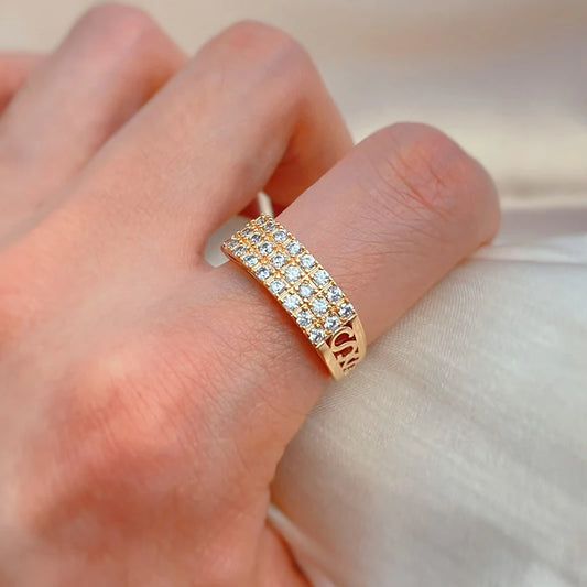 Luckacco Wbmqda Sparkling Full Zircon Ring For Women 585 Rose Gold Color Romantic Wedding Engagement Accessories Best Jewelry Gift