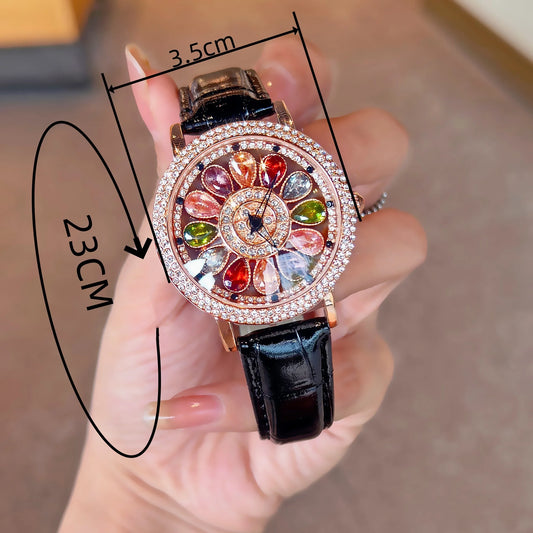 Luckacco 1pc Dazzling And Fashionable Women's Quartz Watch With Colorful Rhinestone Inlay, Featuring An Alluring Rotatable Dial, Durable