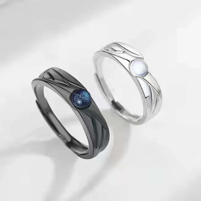 luckacco 2pcs demons and angels gothicmatching couple friendship lover open adjustable rings stainless steel wedding ring jewelry gifts