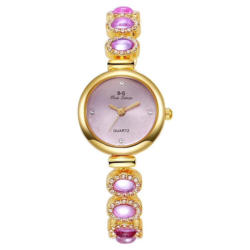 luckacco famous brand women's quartz watches luxury green gemstone bracelet watch gift female wristwatch  relojes para mujer