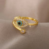 Luckacco Fashion Silver Plated Evil Eye Rings for Women Vintage Stainless Steel Turkish Lucky Demon Eye Couple Ring Emo Jewelry