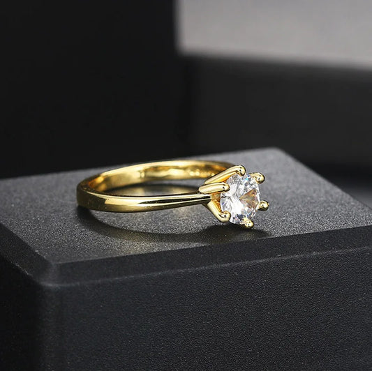 Luckacco Classic 1 Carat Crystal Wedding Ring For Women Zirconia Gold Color Engagement Anniversary Proposal Marriage Ring Jewelry R174