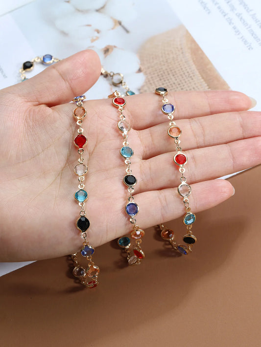 Luckacco Fashion Colorful Crystal Chain Necklace for Women Simple Silver Color Long Y-shaped Clavicle Chain Necklace Party Jewelry Gifts