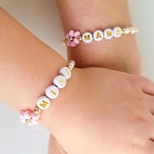 Luckacco Go2boho 2 PCS Parenting Stretch Set Custom MAMA & MINI Design Multi Beaded Bracelets for Women Keep Health to Family Gifts