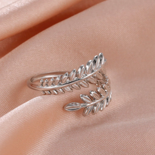 Luckacco Skyrim New In Wheat Ears Leaf Ring Boho Stainless Steel Gold Color Open Women Rings 2025 Trendy Jewelry Valentine Gift