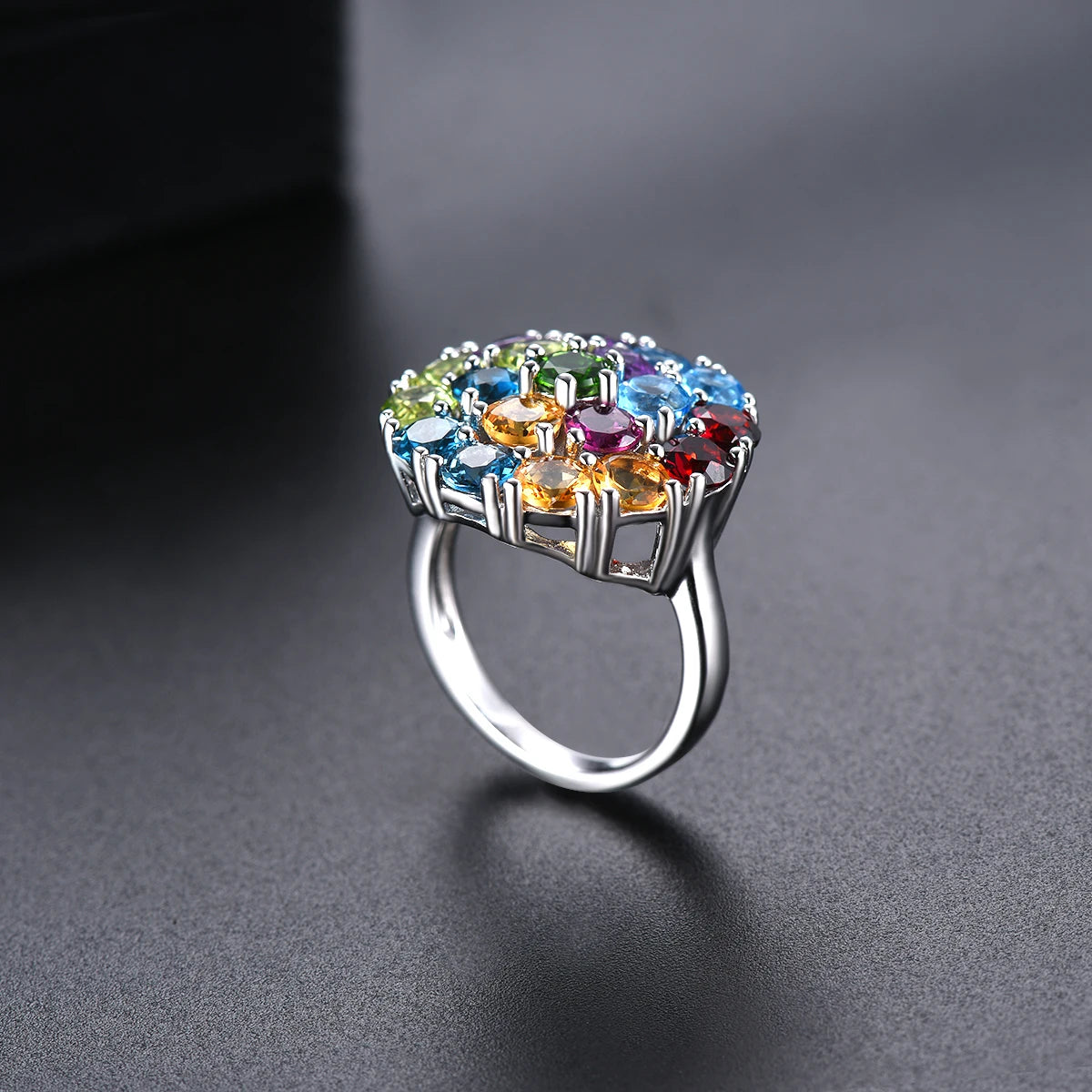 luckacco natural colorful gemstone 925 sterling silver rings genuine multicolor gemstone elegant style fine jewelry women wedding rings