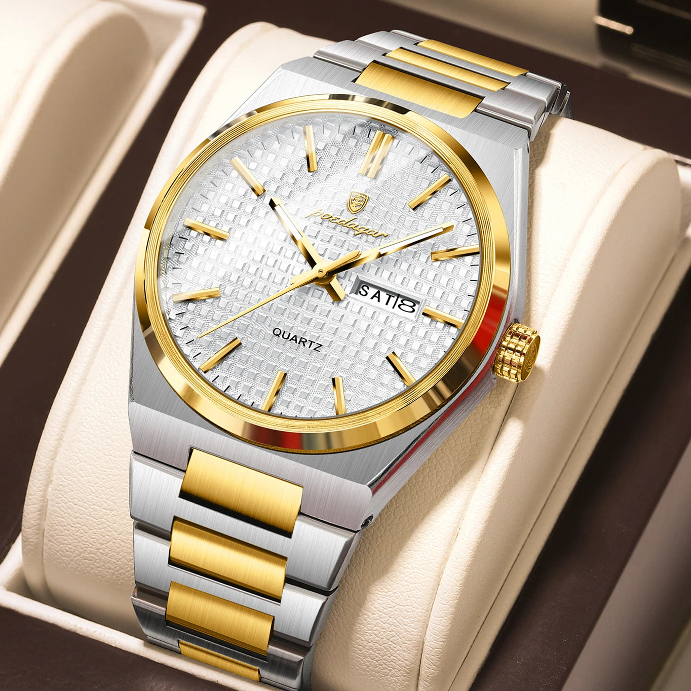 luckacco poedagar luxury men watch date week waterproof luminous stainless steel watch for man casual quartz men's watches male sport+box