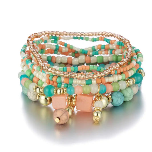 Luckacco Bohemian Red Charm Beads Multilayer Bracelets & Bangles for Women Handmade Turquoises Beads Bracelet Femme Boho Jewelry