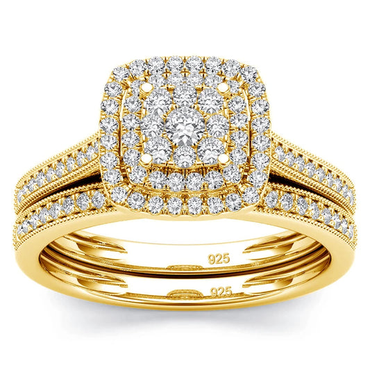 Luckacco Szjinao 2pcs Moissanite Ring Set For Woman Original 925 Silver Wedding Jewelry Luxury Engagement Ladies Anniversary Gift Trend
