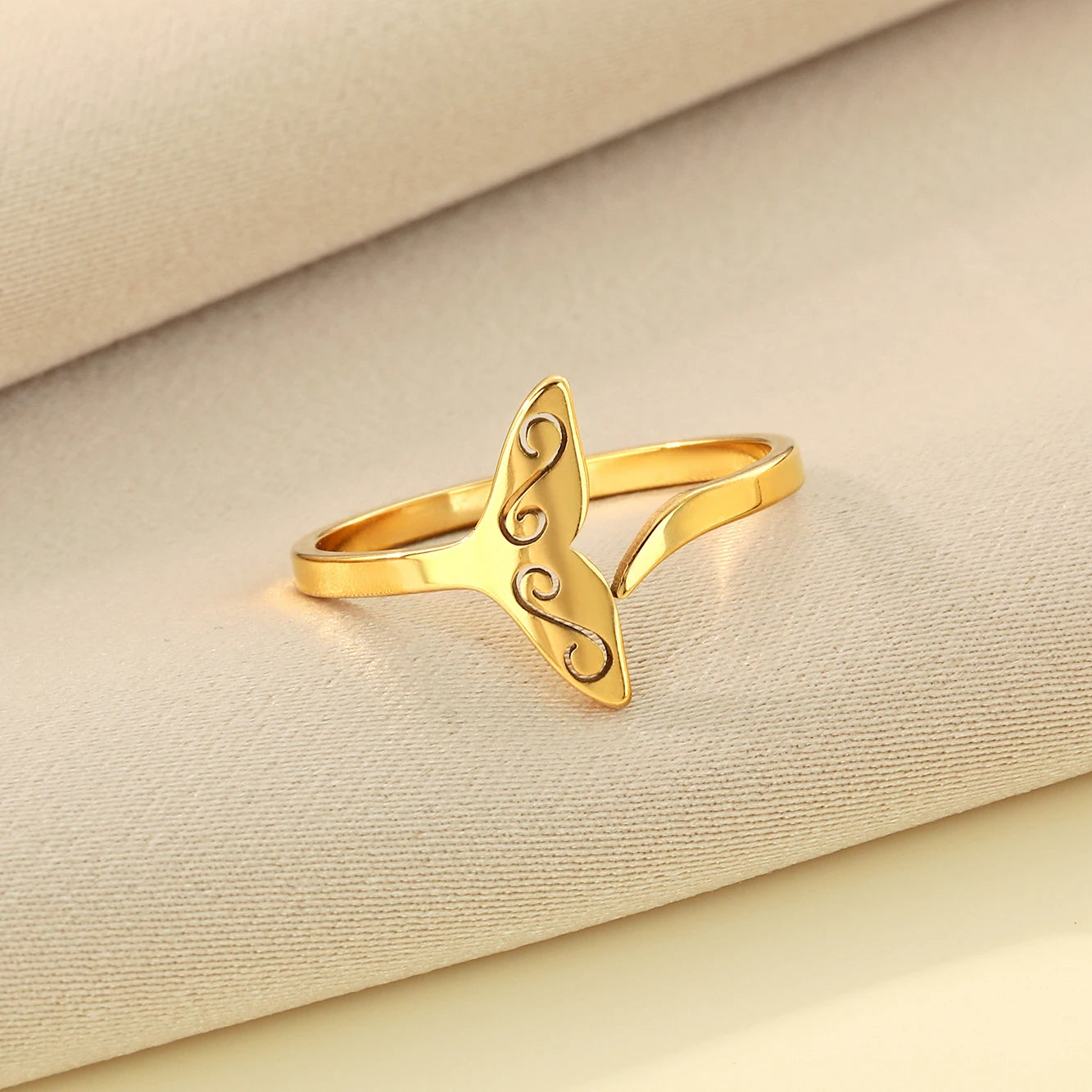 luckacco kinitial stainless steel sea whale mermaid fish tail knuckle ring dainty jewelry boho romantic anniversary gift