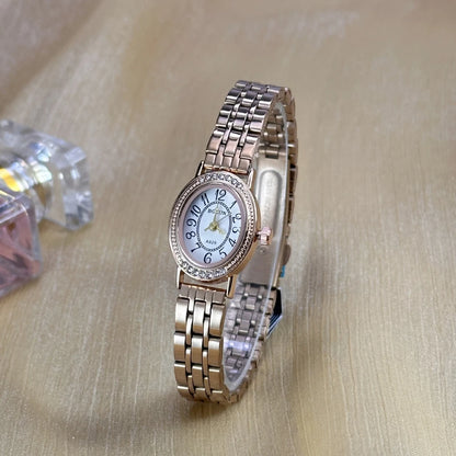 Luckacco Elegant Women Diamond Oval Watch Female Hand Watch Steel Small Original Luxury Ladies Wristwatch Golden Relógio