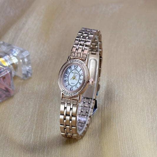 Luckacco Elegant Women Diamond Oval Watch Female Hand Watch Steel Small Original Luxury Ladies Wristwatch Golden Relógio