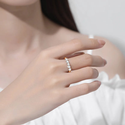 Luckacco With Certficate 18K Solid Rose Gold Ring For Women 5 Stone AU 750 Luxury Wedding Band Jewelry With Stamp Trendy Engagement Gift