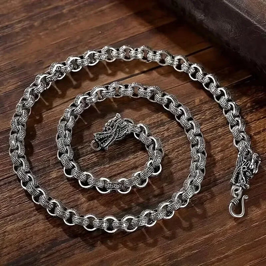 Luckacco Luxury designer solid Sterling Silver originality necklace for men women classic retro 8MM faucet dragon Fashion jewelry Gifts
