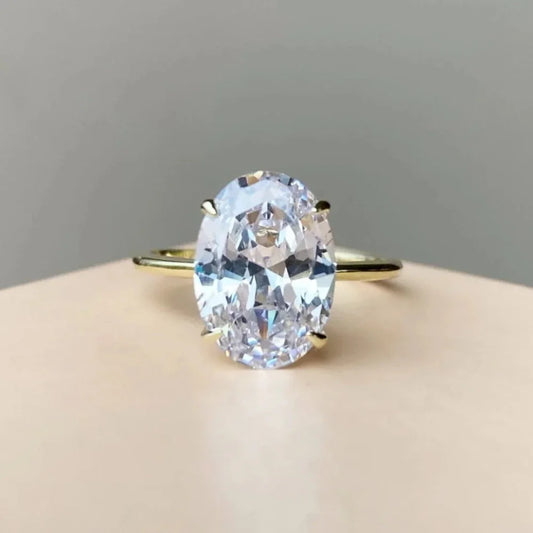 Luckacco Exquisite Gold Silver Color Rings for Women Oval Dazzling Zircon Jewelry Bride Wedding Anniversary Gift for Wife&Girlfriend