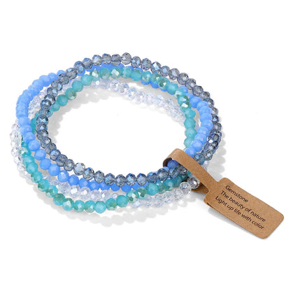 Luckacco 4Pcs/set Shinning Crystal Beads Elastic Bracelet Bohemian Faceted Colorful Crystal Glass Beaded Bracelet Bangles Set For Women