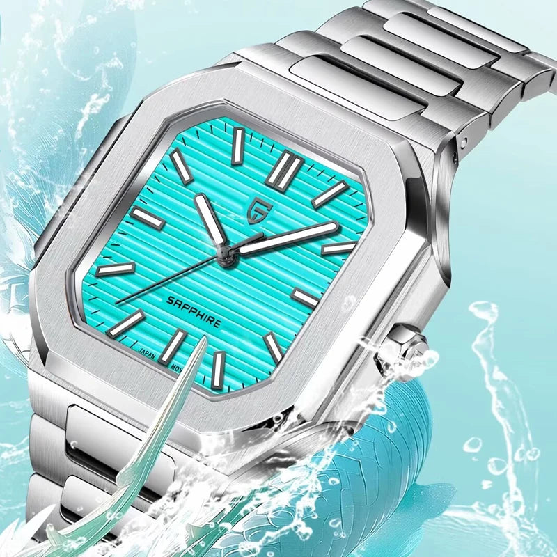 luckacco pagani design new quartz men's watch stainless steel sports waterproof men watches luxury fashion sapphire glass watch for men's