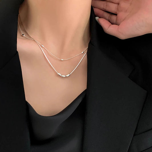 Luckacco 925 Sterling Silver Necklace Simple Style Charm Geometric Shape Pendant Choker Birthday Party Gift for Women Exquisite Jewelry