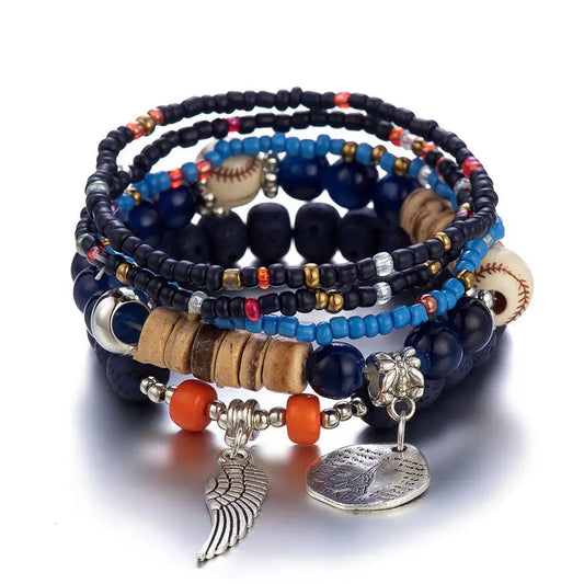 Luckacco 4 pieces/set Bohemian crystal tassel multi-layer elastic rope bracelet, handmade beaded bracelet, women's fashion accessories