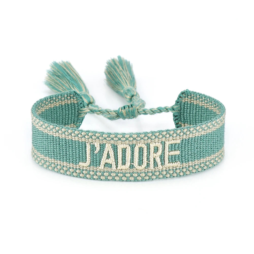 luckacco rhinestone embroidery woven bracelets adjustable rope stackable bangle for women