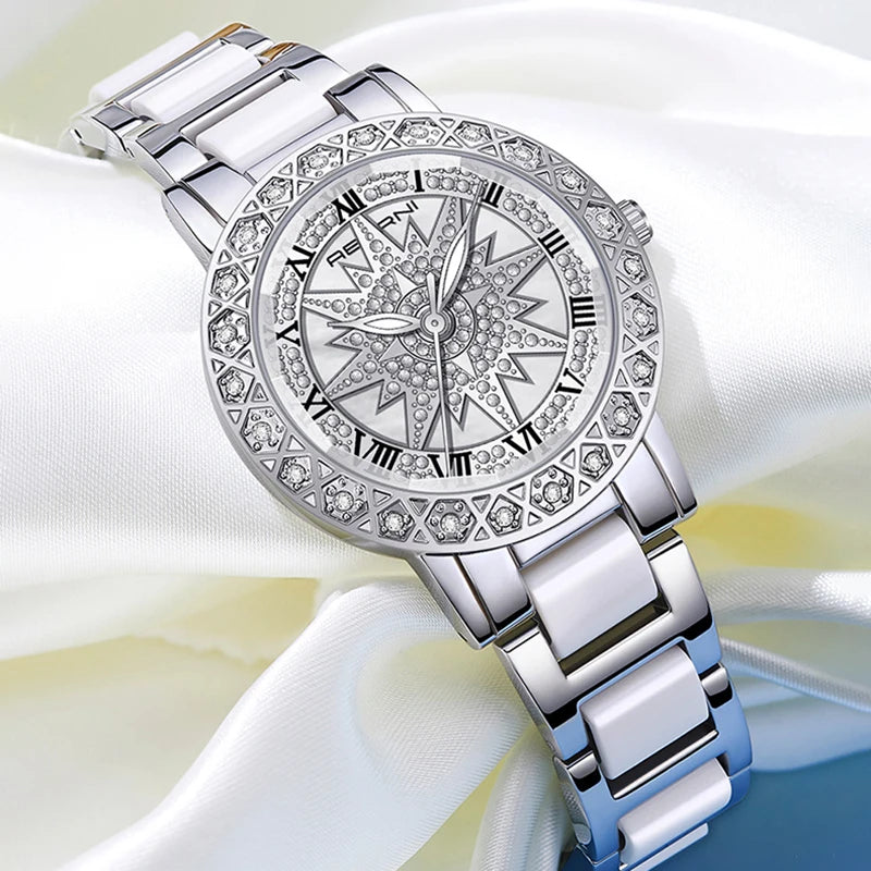 luckacco rotation dial high quality women watches silver 2025 new arrival top brand luxury ladies wrist watches for female clock with box
