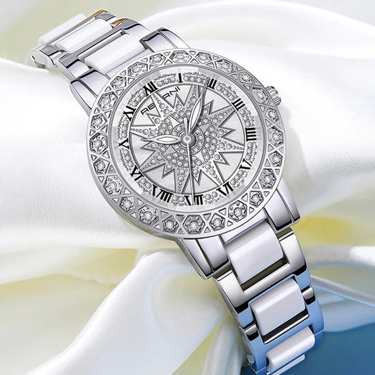 Luckacco Rotation Dial High Quality Women Watches Silver 2025 New Arrival Top Brand Luxury Ladies Wrist Watches For Female Clock With Box