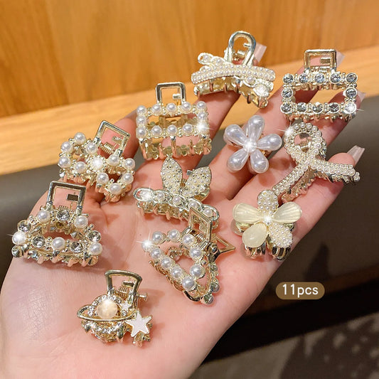 Luckacco 10 alloy rhinestone hair clips, fashionable small grab hair accessories