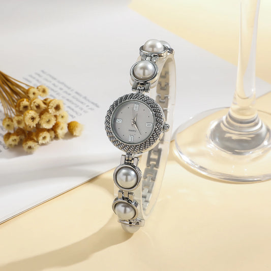 Luckacco Ladies' light luxury compact hybrid diamond dot scale small dial pearl steel strip quartz watch