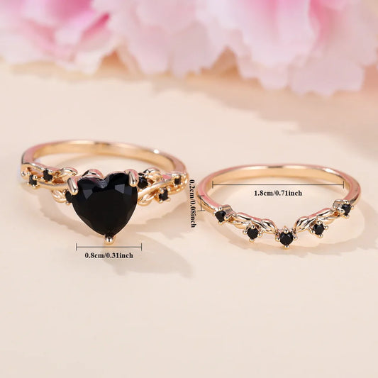Luckacco Royal Blue Green Black Red Stone Heart Ring Sets for Women Rose Gold Color White Zircon Bridal Wedding Bands Mothers Day Jewelry