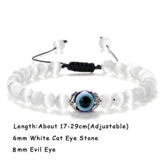 Luckacco Natural Cat Eye Stone Bracelet & Bangle for Women Brief White Pink Opal Beads Yoga Balance Jewelry Lucky Wristband Handmade Gift