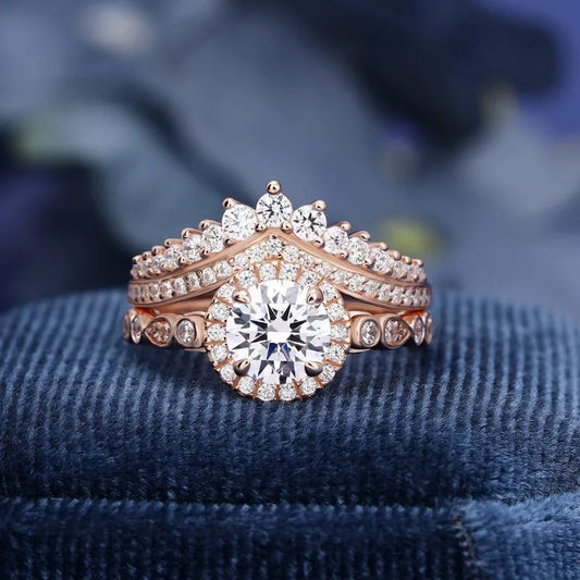 Luckacco Attractive Rose Gold Color Round Rings for Women White Stone Rings Set Jewelry Party Gift