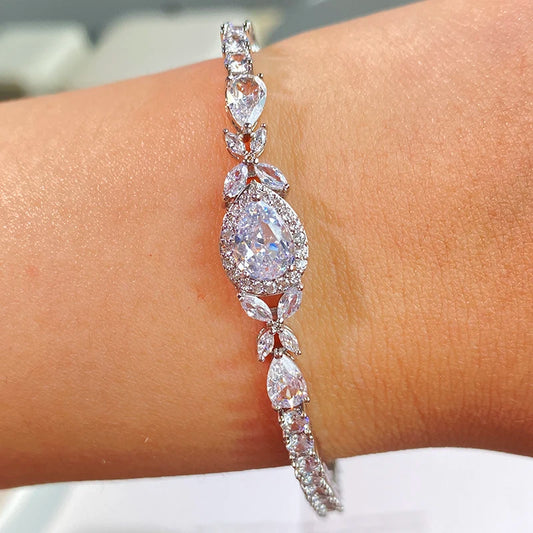 Luckacco Uilz New Classic Cubic Zirconia Water Drop Bracelet Bangle for Women Tennis Chain Wedding Dinner Party Birthday Wedding Jewelry