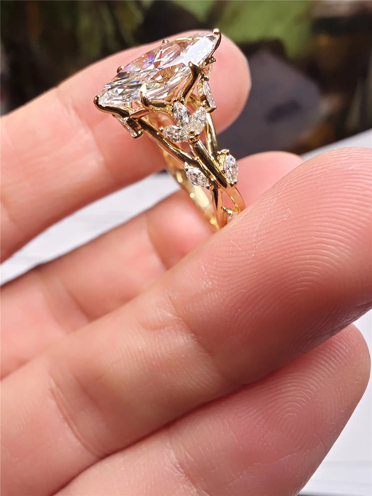 luckacco 10k solid real gold lab grown diamond wedding ring for female igi horse eye 2 carat cvd vine design engagement ring for female