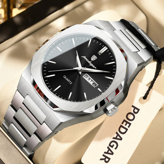 Luckacco POEDAGAR Fashion Brand Male Watch Waterproof Luminous Stainless Steel Watches For Men Date Week Casual Quartz Men's Clock Reloj