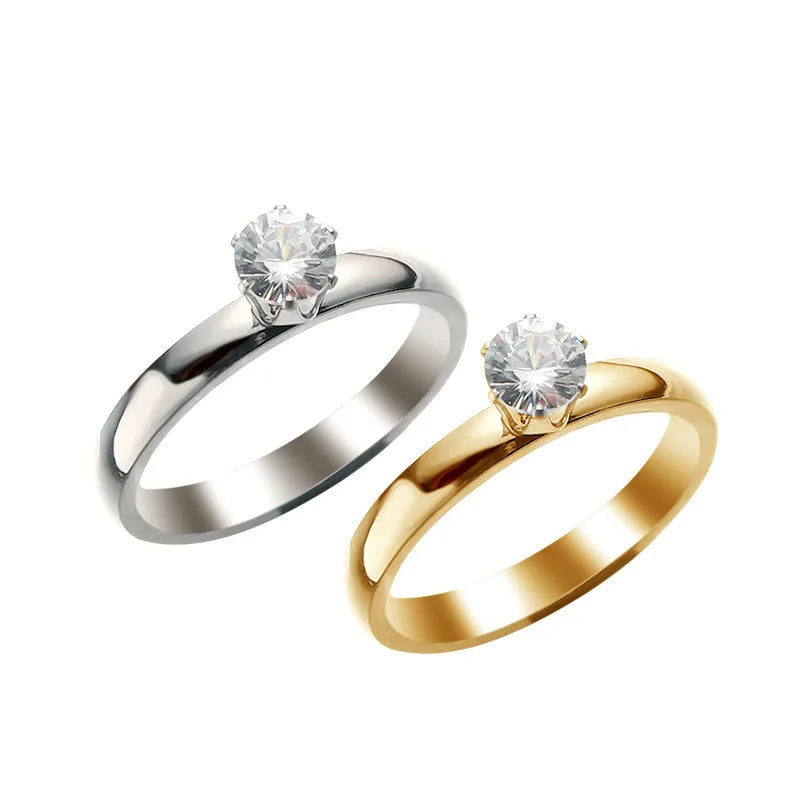 luckacco titanium steel solitaire rings for women men shiny six claws zircon marriage promise ring fashion couple jewelry gifts kbr118