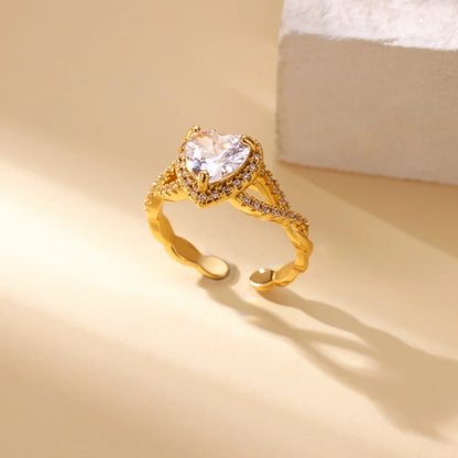 Luckacco Luxury Zircon Geometric Rings for Women Gold Color Adjustable  Stainless Steel Heart Flower Ring Wedding Fashion Jewelry Gift