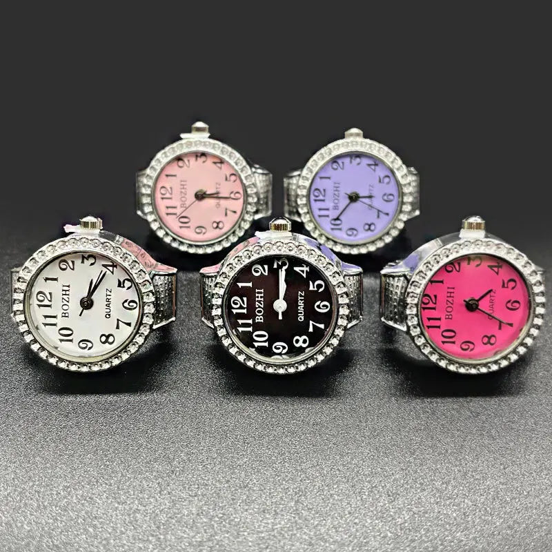 luckacco steel fun new roman quartz finger watch rings vintage punk mini elastic strap alloy watches couple rings jewelry clock women men