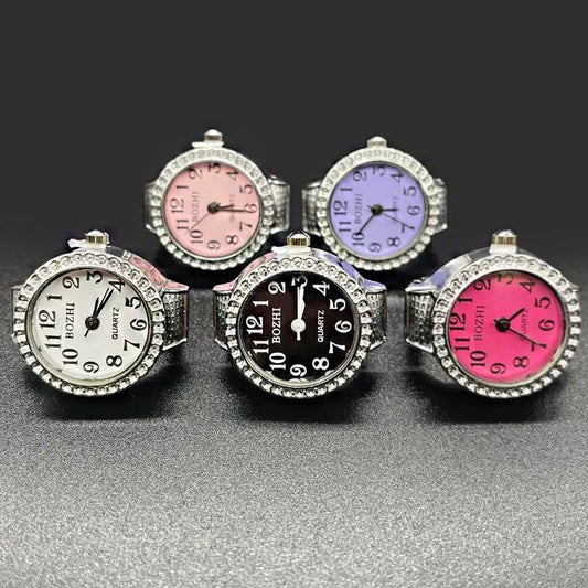 Luckacco Steel Fun New Roman Quartz Finger Watch Rings Vintage Punk Mini Elastic Strap Alloy Watches Couple Rings Jewelry Clock Women Men