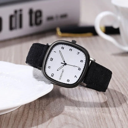 Luckacco Vintage Square Dial Leather Belt Wristwatch Brand Quartz Watch Youth Student Watch Casual Fashion Men Women Gift Clock